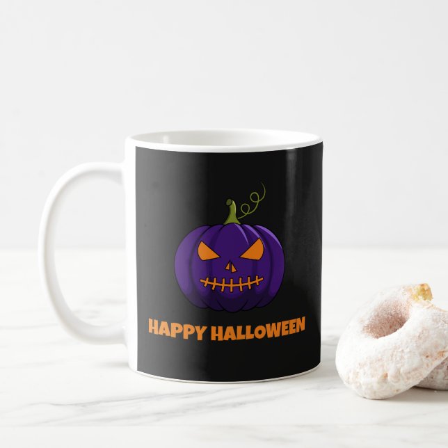 Happy halloween-kaffe Mugg med Lila Pumpkin (Med munk)