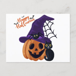 Happy halloween-karvade Pumpkin med svart katt och Vykort