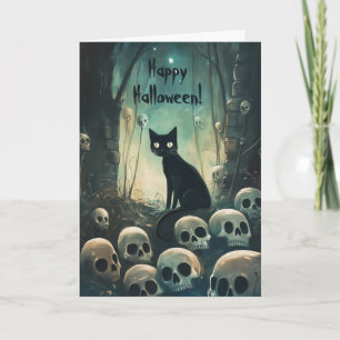 Happy halloween Katt bland Döskallar Tack Kort