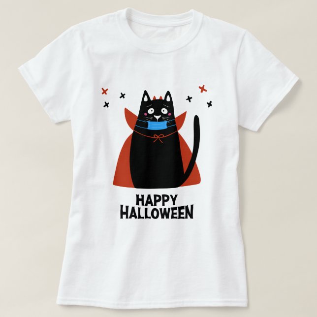 Happy halloween | Katt med en mask T Shirt (Design framsida)