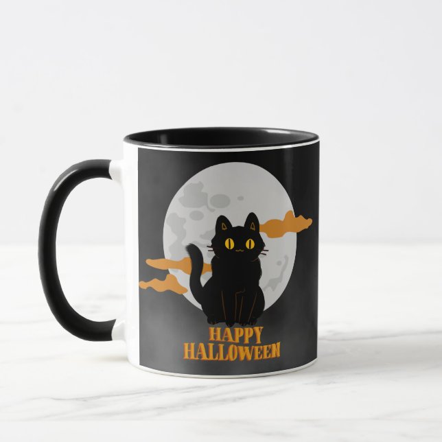 Happy halloween Katt med full måne Mugg (Vänster)