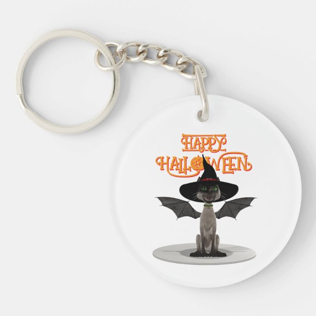 Happy halloween. Katt med vingar och häxhatt (Framsidan)