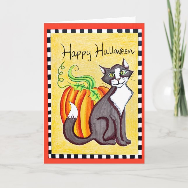 Happy halloween Katt- och fempunktsgratulationskor Tack Kort (Framsida)