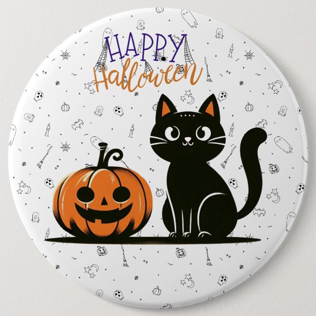 Happy halloween, katt och pumpa knapp (Framsida)
