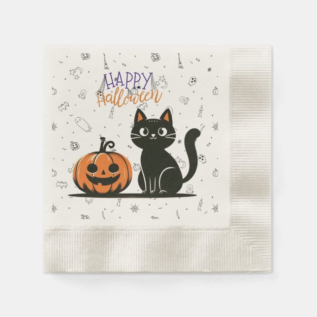 Happy halloween, katt och pumpa pappersservett (Framsidan)