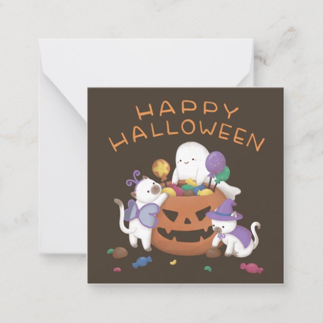 Happy halloween: Katter och gäster Anteckningskort (Framsida)