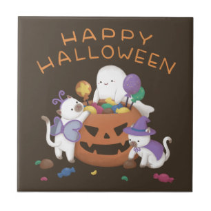 Happy halloween: Katter och gäster Kakelplatta