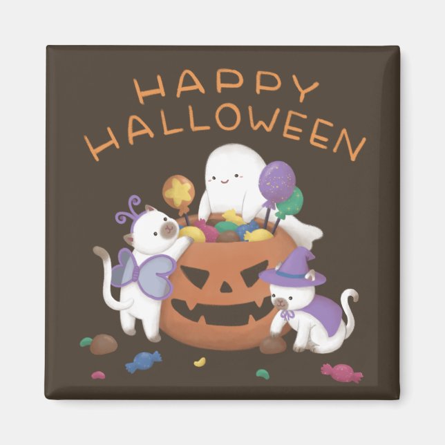 Happy halloween: Katter och gäster Magnet (Framsidan)