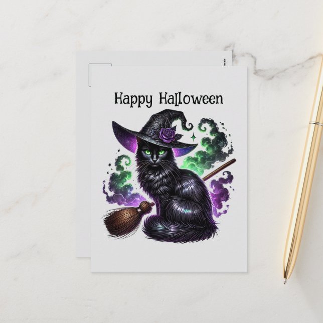 Happy halloween-kattstavelse bokar helg vykort (Fram/Back In Situ)
