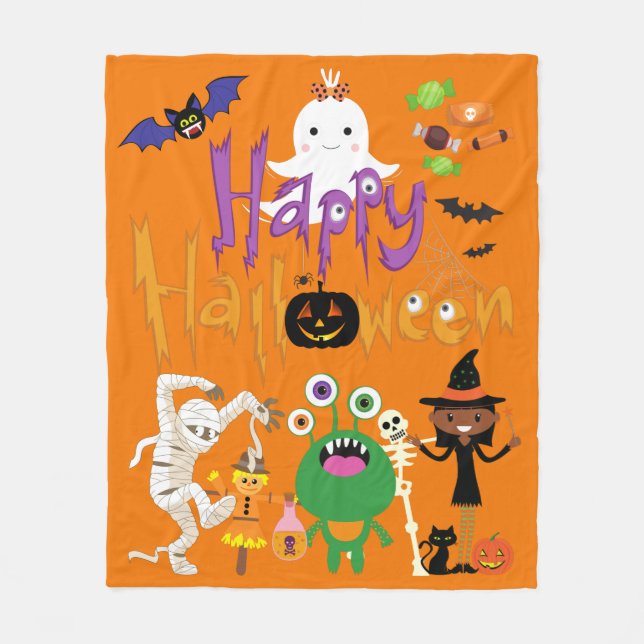 Happy halloween Kids Cute och Spooky Ull Blanke Fleecefilt (Framsidan)