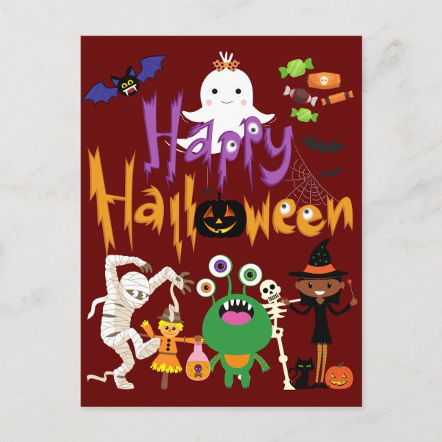 Happy halloween Kids Cute och Spooky Vykort (Framsida)