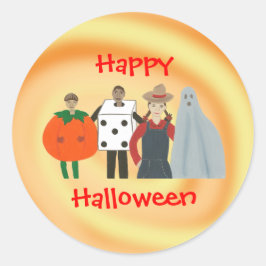 Happy halloween Kids in Costumes Stickers Runt Klistermärke