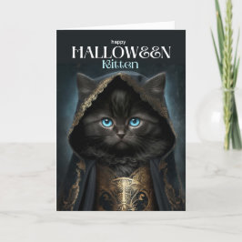 Happy halloween Kitten Cute Black Cat Witch Cape Helgkort