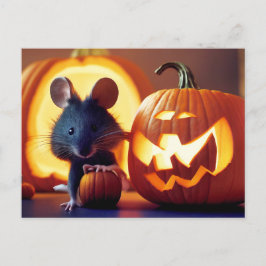 Happy Halloween. Kleine  niedliche Maus mit Kürbis Vykort