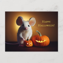 Happy Halloween. Kleine niedliche Maus mit Kürbis Vykort