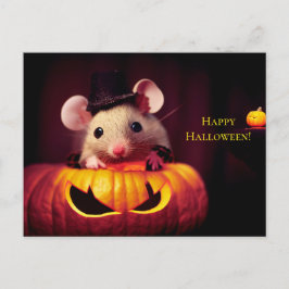 Happy Halloween. Kleine niedliche Maus mit Kürbis Vykort
