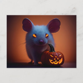 Happy Halloween. Kleine niedliche Maus mit Kürbis Vykort