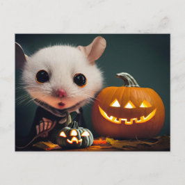 Happy Halloween. Kleine niedliche Maus mit Kürbis Vykort