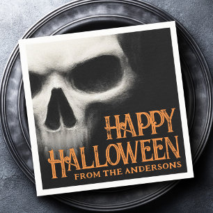 Happy halloween kräppig orange med svart skalle pappersservett