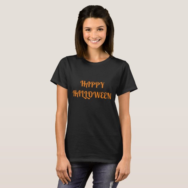 Happy halloween Kvinnors Orange Black T Shirt (Hel framsida)