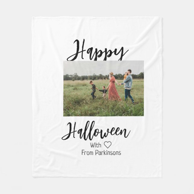Happy halloween lägg till namn-fotosvart, vanlig fleecefilt (Framsidan)
