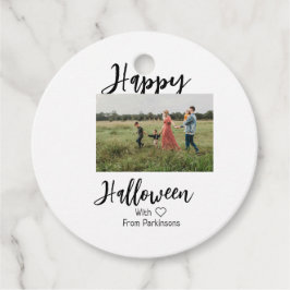 Happy halloween lägg till namn-fotosvart, vanlig gåvor etiketter