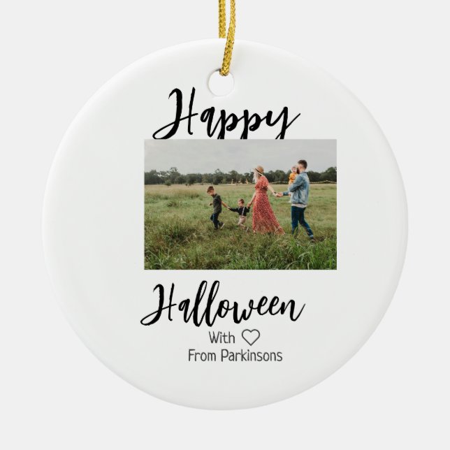 Happy halloween lägg till namn-fotosvart, vanlig julgransprydnad keramik (Framsidan)