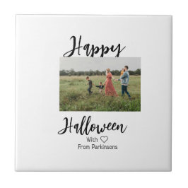 Happy halloween lägg till namn-fotosvart, vanlig kakelplatta