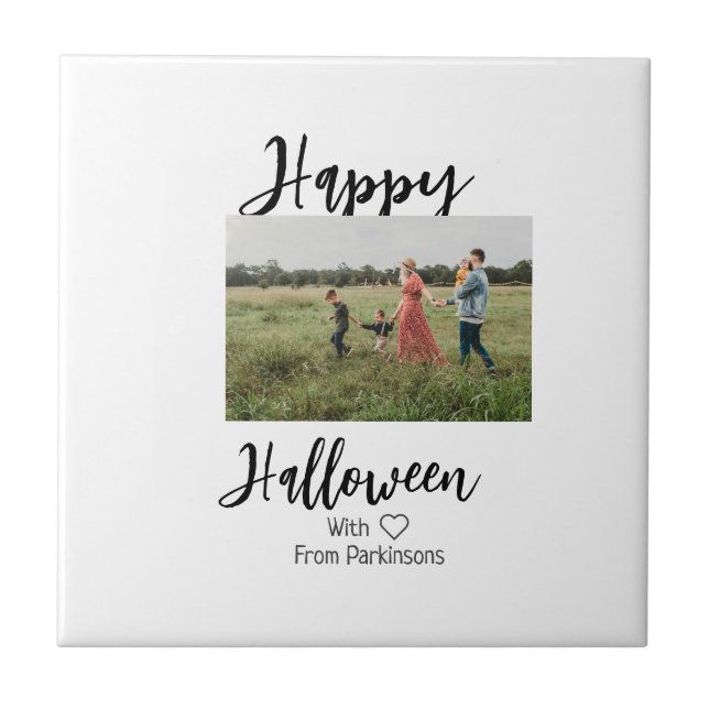 Happy halloween lägg till namn-fotosvart, vanlig kakelplatta (Framsidan)