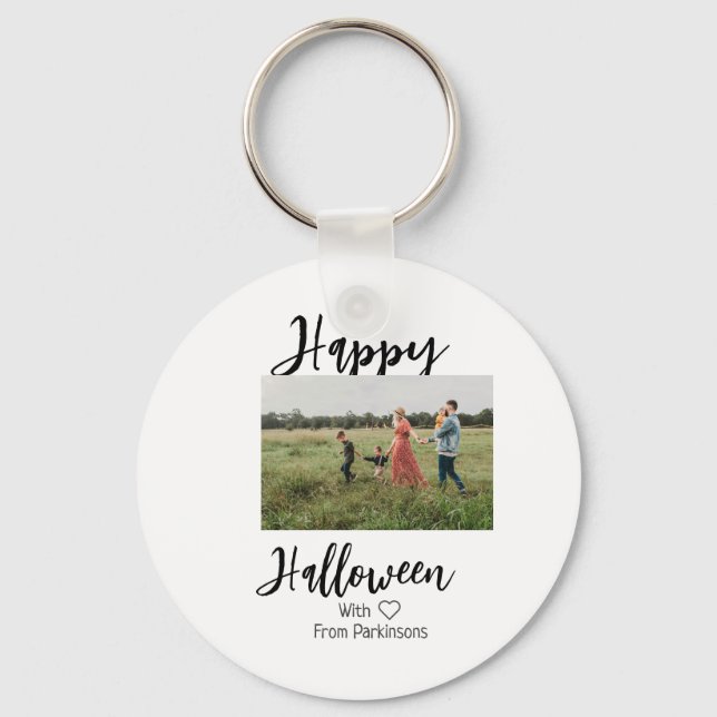 Happy halloween lägg till namn-fotosvart, vanlig nyckelring (Framsida)
