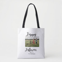 Happy halloween lägg till namn-fotosvart, vanlig tygkasse