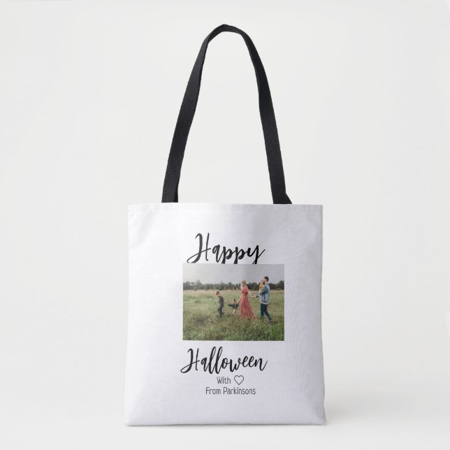 Happy halloween lägg till namn-fotosvart, vanlig tygkasse (Framsida)