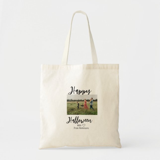 Happy halloween lägg till namn-fotosvart, vanlig tygkasse (Framsidan)