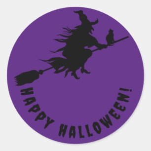 Happy halloween lila häxa runt klistermärke