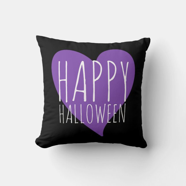 Happy halloween Lila Heart Black & Grått Rand Kudde (Framsida)