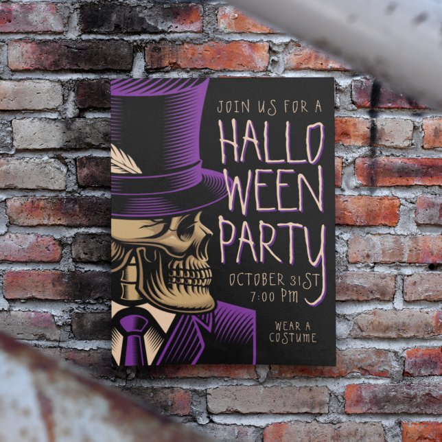 Happy halloween | Lila Mode Skeleton Inbjudningar (Skapare uppladdad)