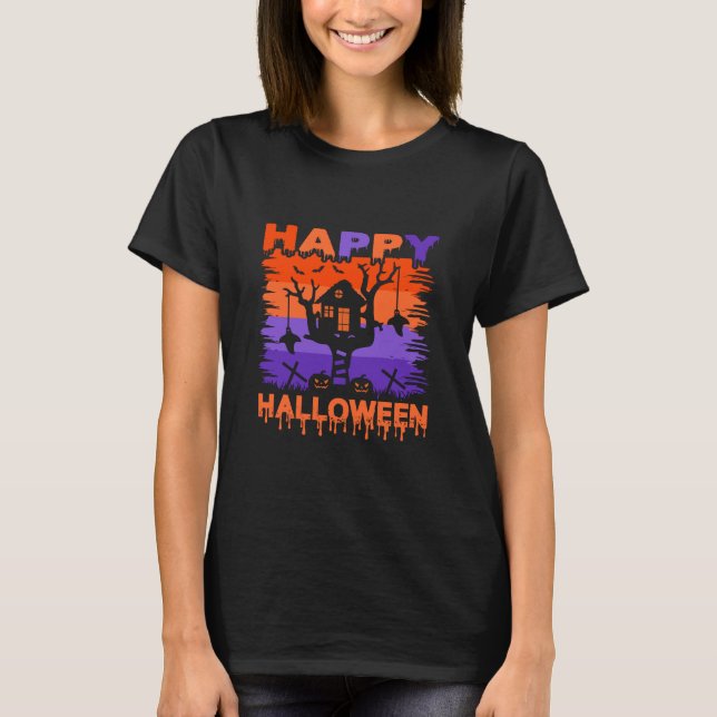 Happy halloween Lila & Orange Treehouse T Shirt (Framsida)