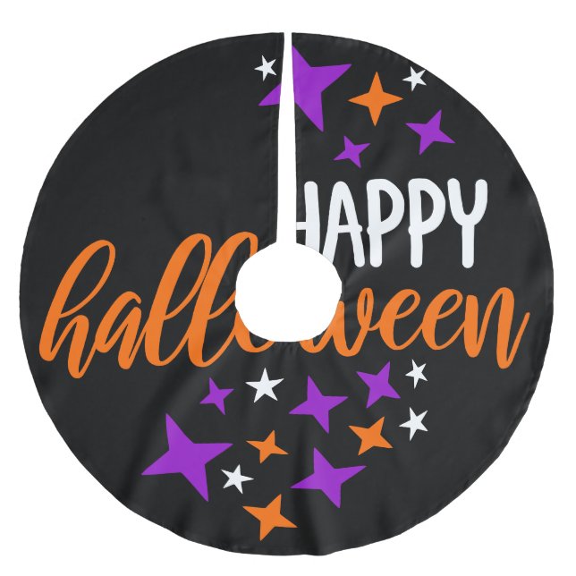 Happy halloween Lila Stars Julgransmatta Borstad Polyester (Framsidan)