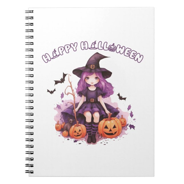Happy halloween Lila Witch Pumpkins & Fladdermus Anteckningsbok (Framsidan)