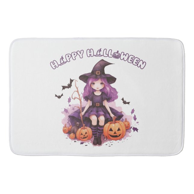 Happy halloween Lila Witch Pumpkins & Fladdermus Badrumsmatta (Framsidan)