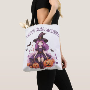 Happy halloween Lila Witch Pumpkins & Fladdermus Tygkasse