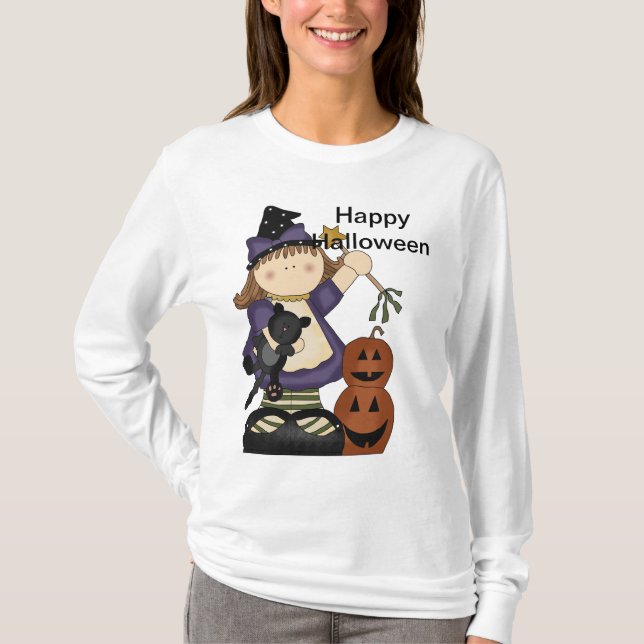 Happy halloween Little Witch Långärmad Tee (Framsida)