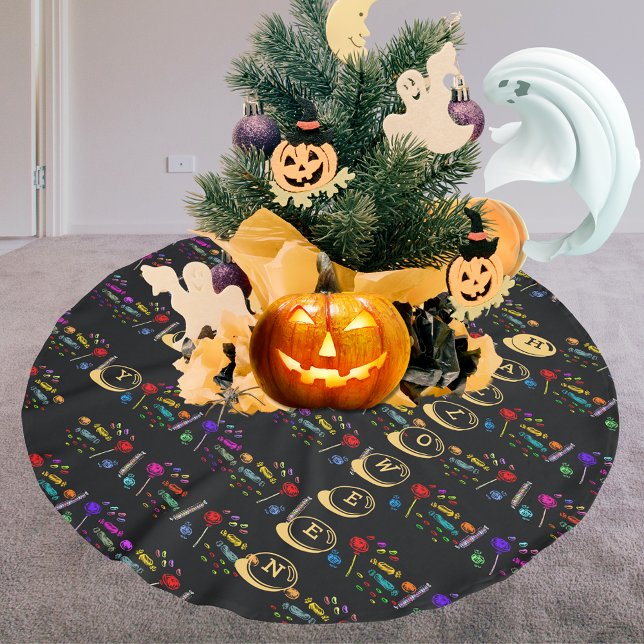 Happy halloween Lollipops och Candy Mönster Julgransmatta Borstad Polyester (Happy Halloween Lollipops and Candy Pattern Brushed Polyester Tree Skirt)