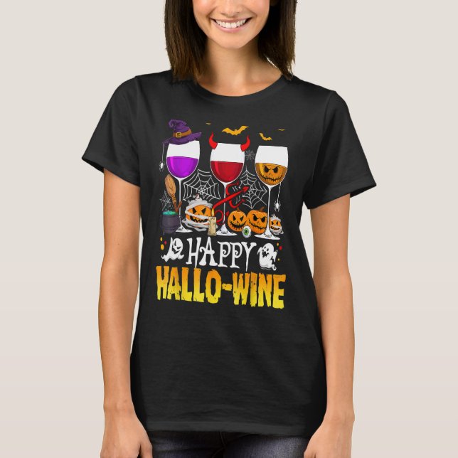 Happy halloween Lycklig Hallowine Vin T Shirt (Framsida)