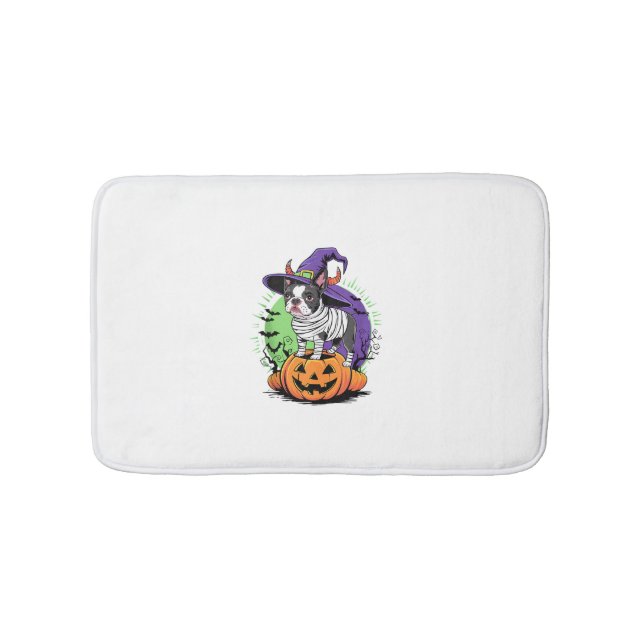 Happy halloween med Boston Terrier Mummy & Witch Badrumsmatta (Framsidan)