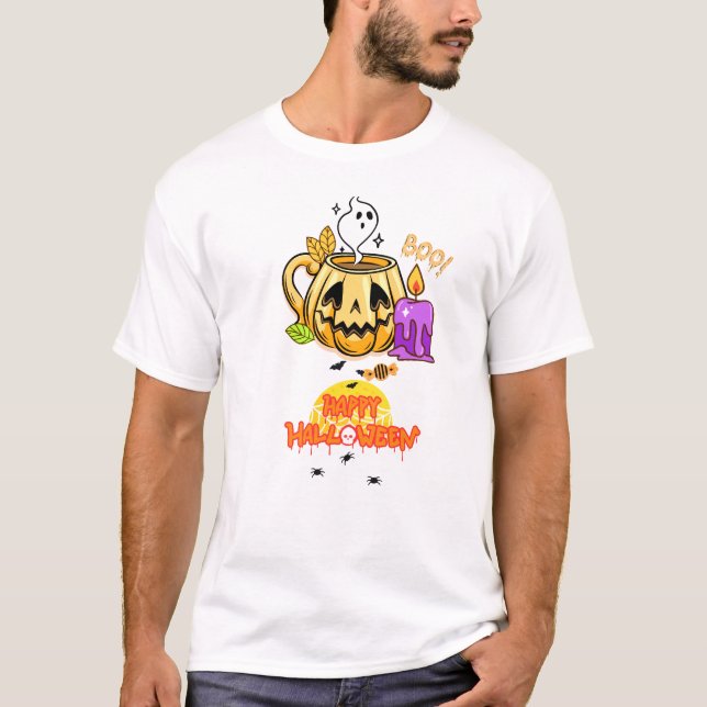 Happy halloween med bränningsljus T-Shirt (Framsida)