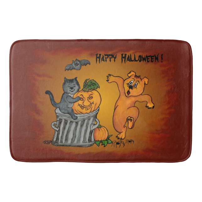 Happy halloween med Cat Fladdermus Hund och Spider Badrumsmatta (Framsidan)
