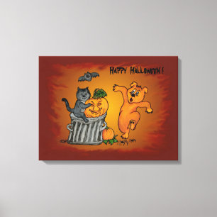 Happy halloween med Cat Fladdermus Hund och Spider Canvastryck