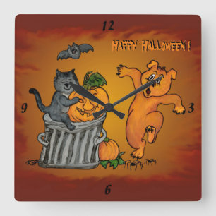 happy halloween med Cat Fladdermus Hund och Spider Fyrkantig Klocka