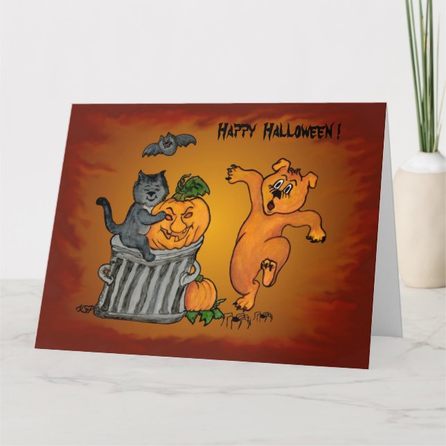 Happy halloween med Cat Fladdermus Hund och Spider Kort (Framsida)